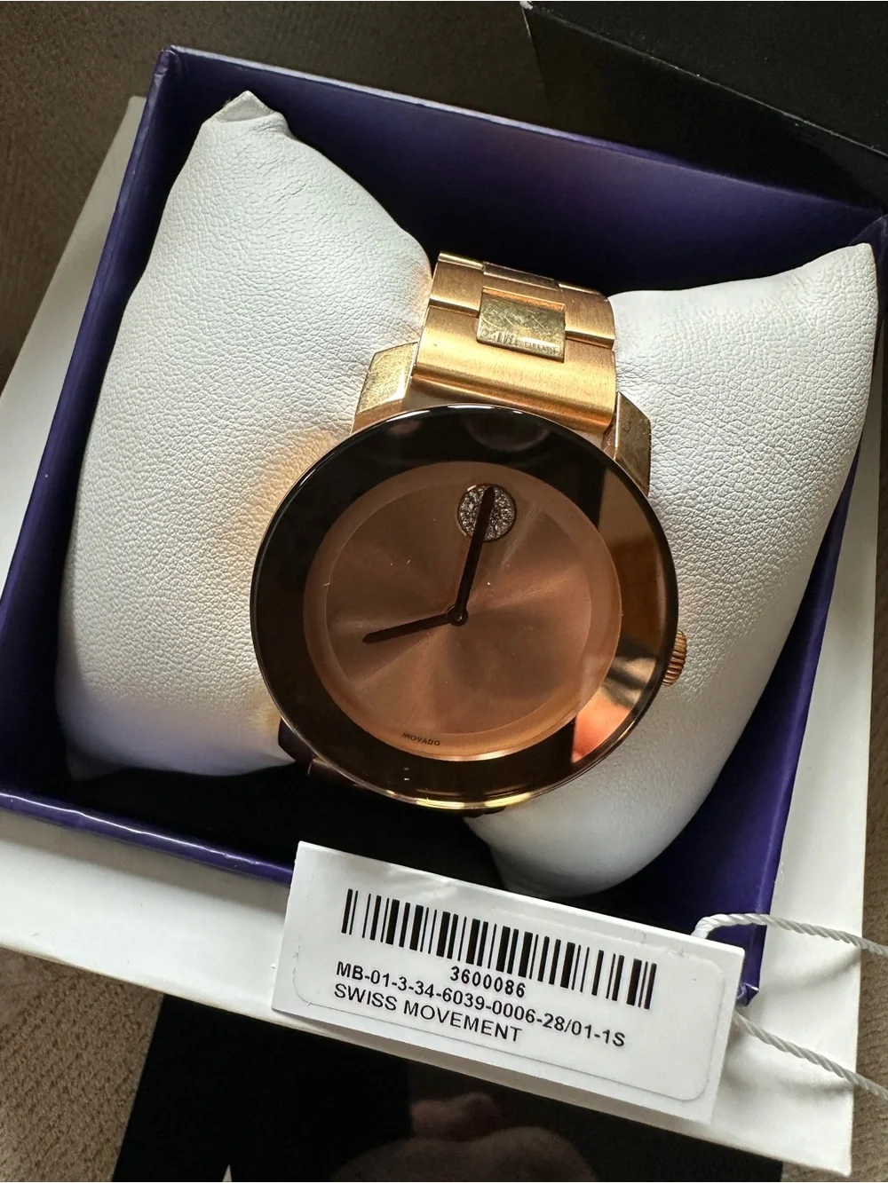 Movado Rose Gold-Tone Dial Steel Strap Watch